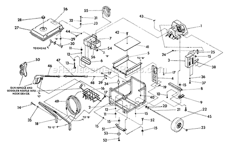 Page B Diagram and Parts List for 9585-1  Briggs and Stratton Pressure Washer